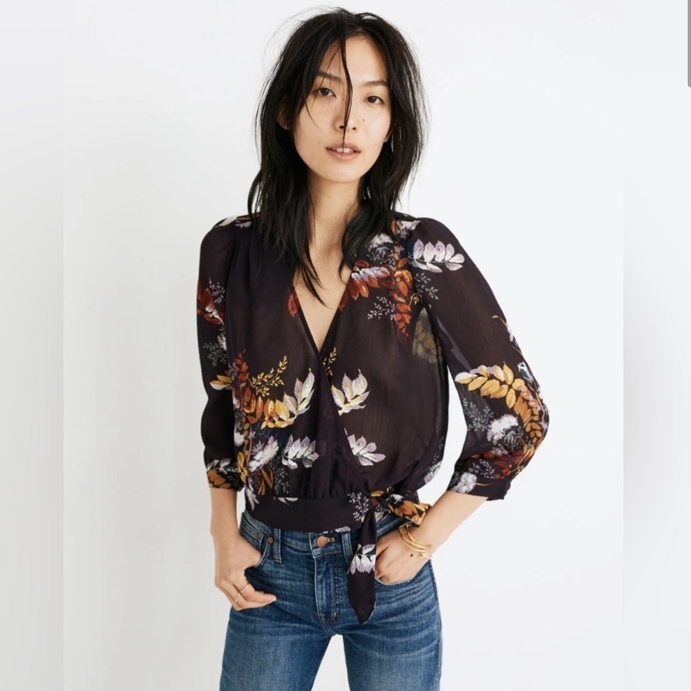 Madewell Floral Wrap Top Sm - blooming oasis